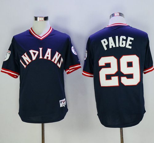 Indians #29 Satchel Paige Navy Blue 1976 Turn Back The Clock Stitched MLB Jersey - Click Image to Close